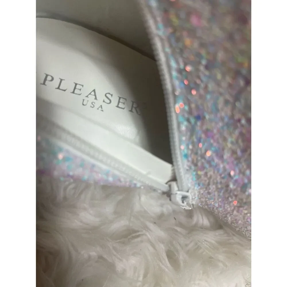 Pleaser Courtly 3015 synthetic white Iridescent glitter over the knee boots SZ13